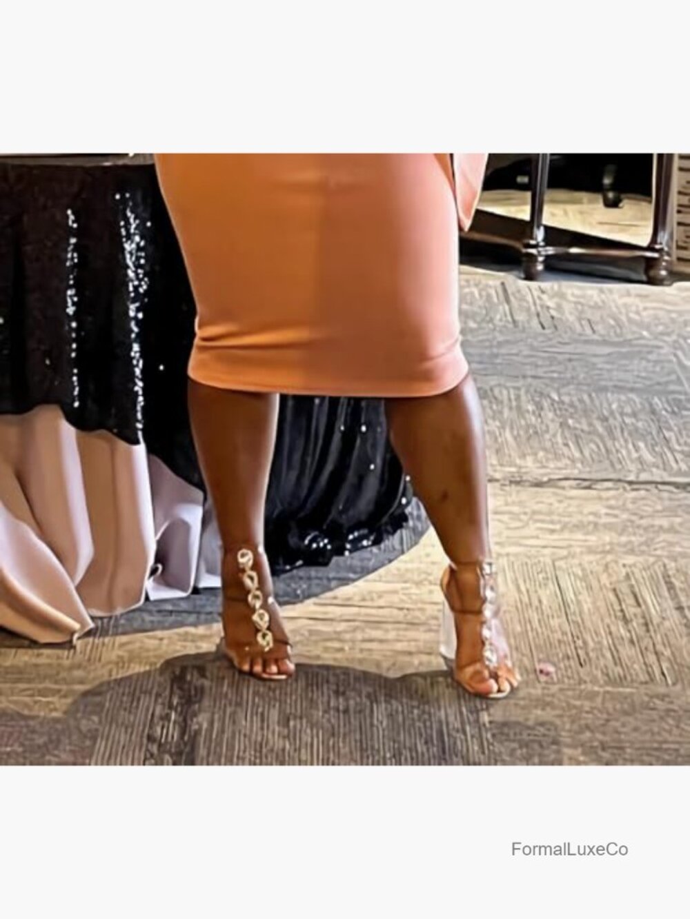 Clear Rhinestone Chunky Heel Sandals Open Toe Shiny Crystal Party Shoes - Picture 3 of 6